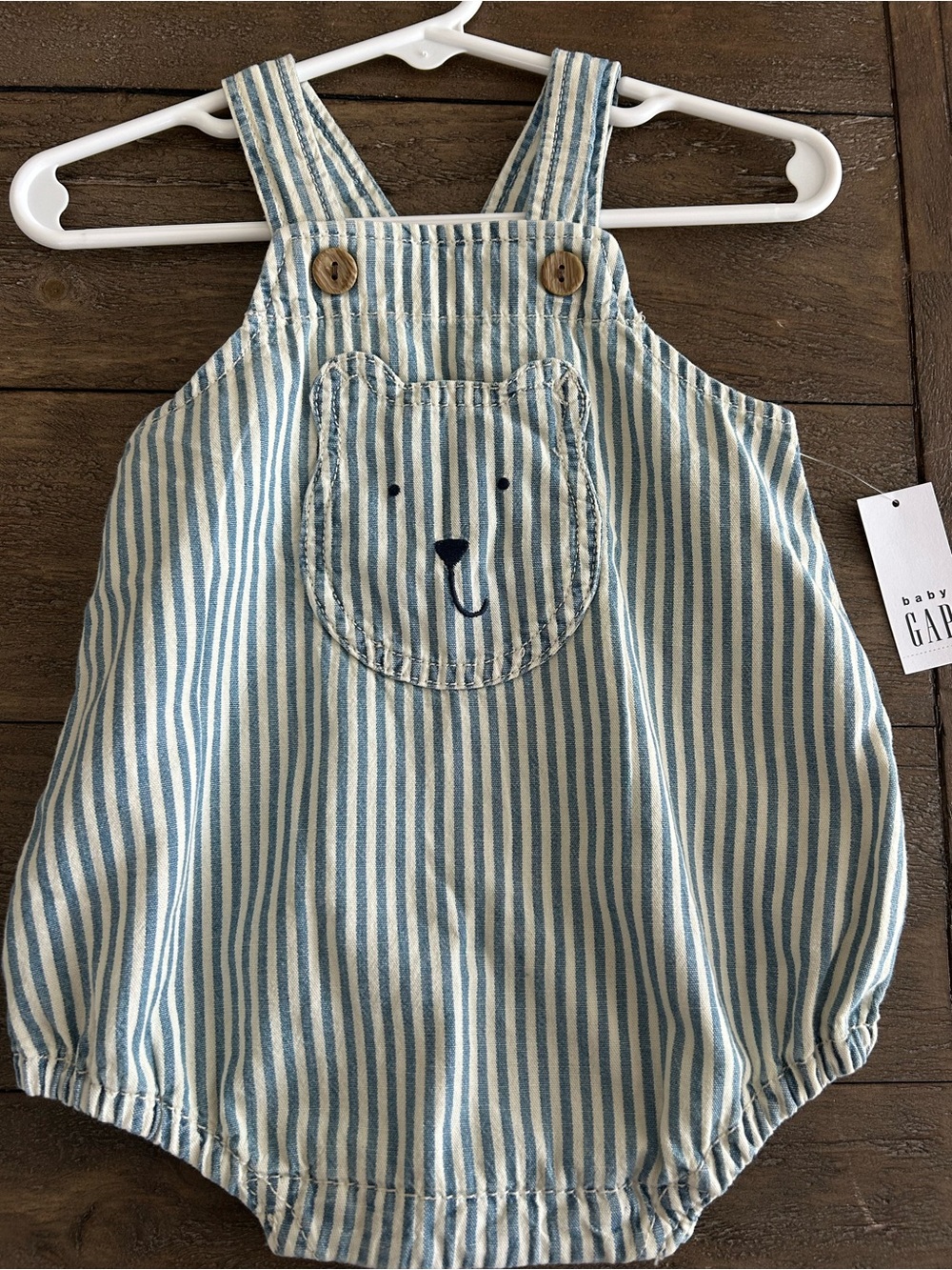 GAP Blue Stripe Bear Pocket Romper. NWT